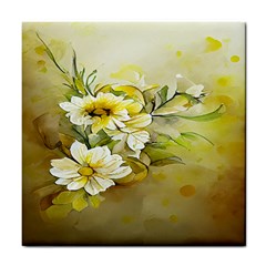 Watercolor Yellow And-white Flower Background Tile Coaster