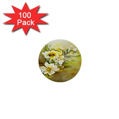 Watercolor Yellow And-white Flower Background 1  Mini Buttons (100 pack) 