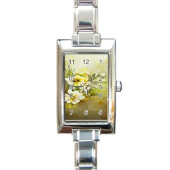 Watercolor Yellow And-white Flower Background Rectangle Italian Charm Watch