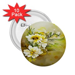 Watercolor Yellow And-white Flower Background 2.25  Buttons (10 pack) 