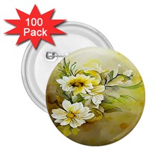 Watercolor Yellow And-white Flower Background 2.25  Buttons (100 pack) 