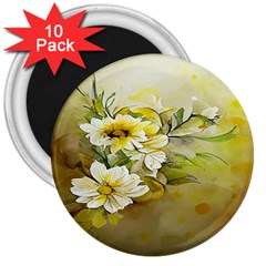 Watercolor Yellow And-white Flower Background 3  Magnets (10 pack) 