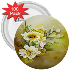 Watercolor Yellow And-white Flower Background 3  Buttons (100 pack) 