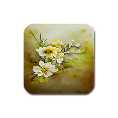 Watercolor Yellow And-white Flower Background Rubber Square Coaster (4 pack)