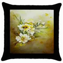 Watercolor Yellow And-white Flower Background Throw Pillow Case (black) by artworkshop