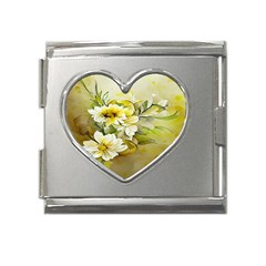 Watercolor Yellow And-white Flower Background Mega Link Heart Italian Charm (18mm) by artworkshop