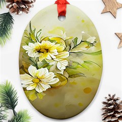 Watercolor Yellow And-white Flower Background Ornament (oval) by artworkshop