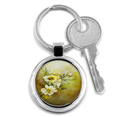 Watercolor Yellow And-white Flower Background Key Chain (Round)