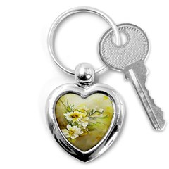 Watercolor Yellow And-white Flower Background Key Chain (Heart)