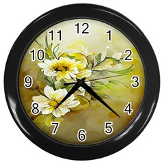 Watercolor Yellow And-white Flower Background Wall Clock (black) by artworkshop