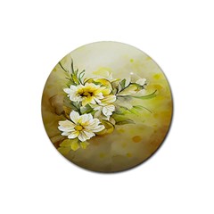 Watercolor Yellow And-white Flower Background Rubber Round Coaster (4 pack)