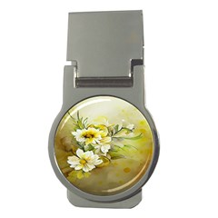 Watercolor Yellow And-white Flower Background Money Clips (round)  by artworkshop