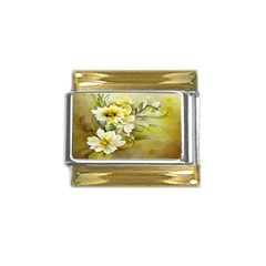 Watercolor Yellow And-white Flower Background Gold Trim Italian Charm (9mm) by artworkshop