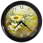 Watercolor Yellow And-white Flower Background Wall Clock (Black) Front