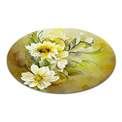 Watercolor Yellow And-white Flower Background Oval Magnet