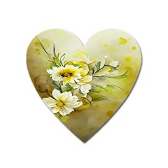 Watercolor Yellow And-white Flower Background Heart Magnet