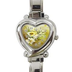 Watercolor Yellow And-white Flower Background Heart Italian Charm Watch by artworkshop