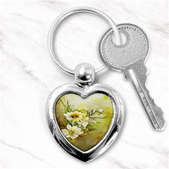 Watercolor Yellow And-white Flower Background Key Chain (heart)