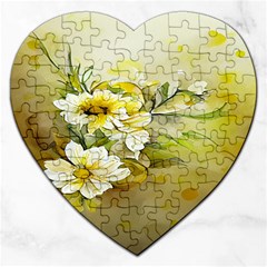 Watercolor Yellow And-white Flower Background Jigsaw Puzzle (Heart)