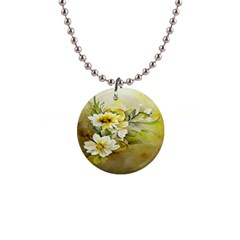 Watercolor Yellow And-white Flower Background 1  Button Necklace