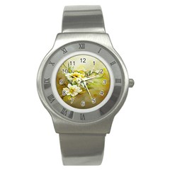 Watercolor Yellow And-white Flower Background Stainless Steel Watch by artworkshop