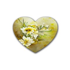 Watercolor Yellow And-white Flower Background Rubber Coaster (Heart)