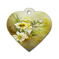 Watercolor Yellow And-white Flower Background Dog Tag Heart (One Side)