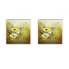 Watercolor Yellow And-white Flower Background Cufflinks (square) by artworkshop