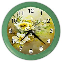 Watercolor Yellow And-white Flower Background Color Wall Clock by artworkshop