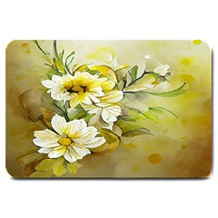 Watercolor Yellow And-white Flower Background Large Doormat by artworkshop