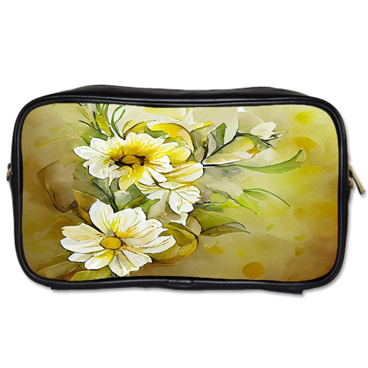 Watercolor Yellow And-white Flower Background Toiletries Bag (Two Sides)