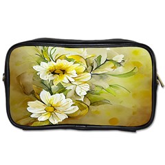 Watercolor Yellow And-white Flower Background Toiletries Bag (two Sides) by artworkshop