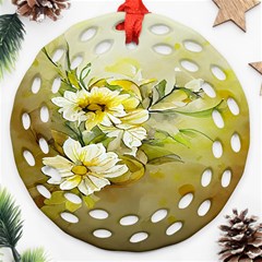 Watercolor Yellow And-white Flower Background Round Filigree Ornament (two Sides) by artworkshop