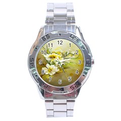 Watercolor Yellow And-white Flower Background Stainless Steel Analogue Watch by artworkshop