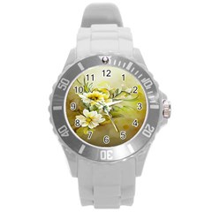 Watercolor Yellow And-white Flower Background Round Plastic Sport Watch (L)