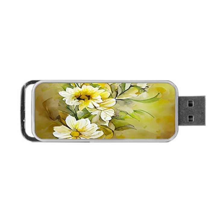 Watercolor Yellow And-white Flower Background Portable USB Flash (Two Sides)