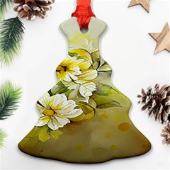 Watercolor Yellow And-white Flower Background Christmas Tree Ornament (two Sides)