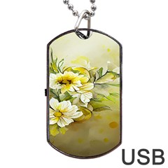 Watercolor Yellow And-white Flower Background Dog Tag Usb Flash (one Side) by artworkshop