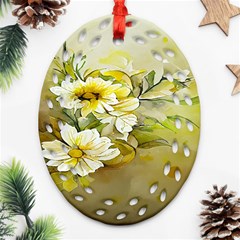 Watercolor Yellow And-white Flower Background Oval Filigree Ornament (two Sides) by artworkshop