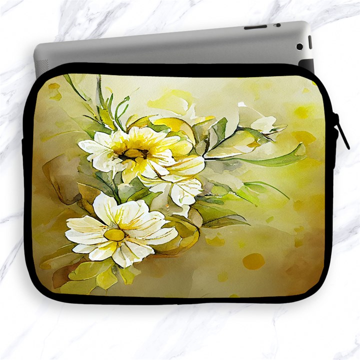 Watercolor Yellow And-white Flower Background Apple iPad 2/3/4 Zipper Cases