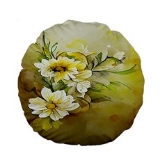 Watercolor Yellow And-white Flower Background Standard 15  Premium Round Cushions by artworkshop