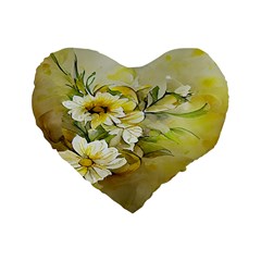 Watercolor Yellow And-white Flower Background Standard 16  Premium Heart Shape Cushions by artworkshop