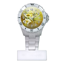 Watercolor Yellow And-white Flower Background Plastic Nurses Watch by artworkshop