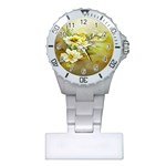 Watercolor Yellow And-white Flower Background Plastic Nurses Watch Front