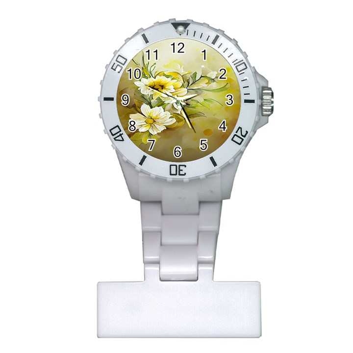 Watercolor Yellow And-white Flower Background Plastic Nurses Watch