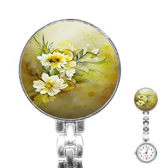 Watercolor Yellow And-white Flower Background Stainless Steel Nurses Watch by artworkshop