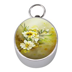 Watercolor Yellow And-white Flower Background Mini Silver Compasses by artworkshop