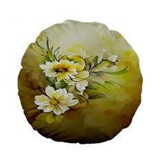 Watercolor Yellow And-white Flower Background Standard 15  Premium Flano Round Cushions by artworkshop