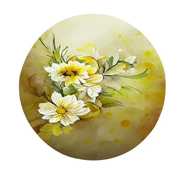 Watercolor Yellow And-white Flower Background Mini Round Pill Box