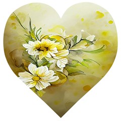 Watercolor Yellow And-white Flower Background Wooden Puzzle Heart by artworkshop